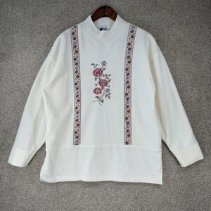 VTG 80s Bolo Spirit Track Top Sweater 10/12‎ M Embroidered Floral Grannycore